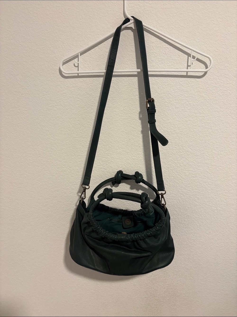 Free People Forest Green Knotted-Handle Shoulder Bag